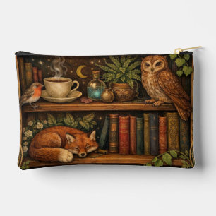 Retro book lover woodland animals accessory pouch