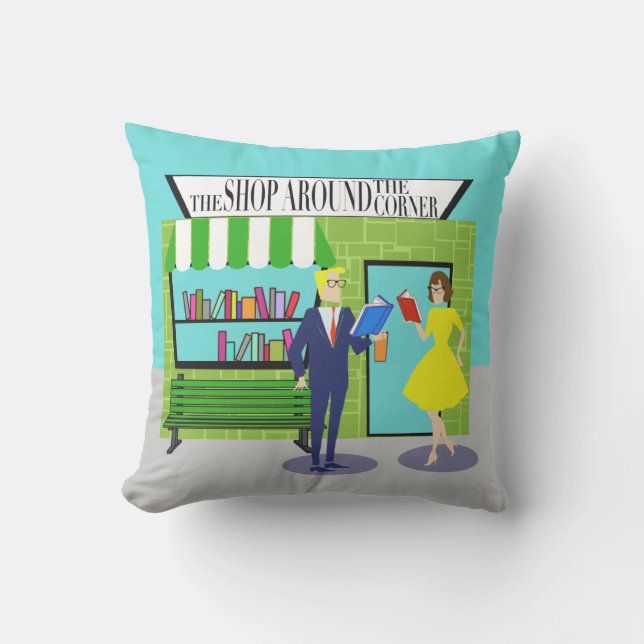 Retro Book Lovers Outdoor Pillow (Front)