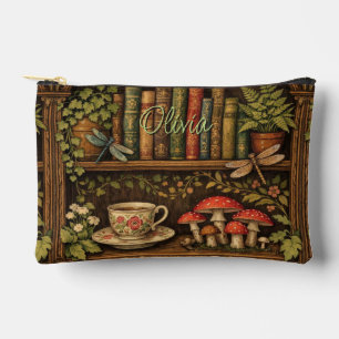 Retro book shelf dragonflies coffee florals  accessory pouch