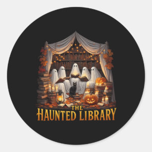 Retro Bookish Witch Boo Ghost Haunted Bookstore Ha Classic Round Sticker