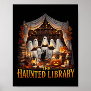 Retro Bookish Witch Boo Ghost Haunted Bookstore Ha Poster