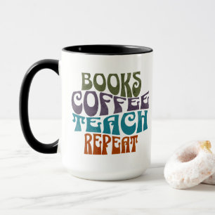 Retro Books Coffee Teach Repeat Typography Mug