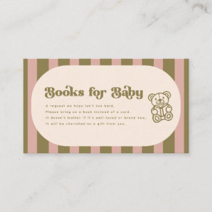 Retro Books for Baby Pink Stripe Teddy Baby Shower Enclosure Card