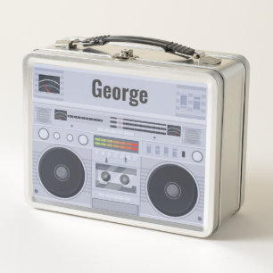 Retro boombox cassette player metal lunch box