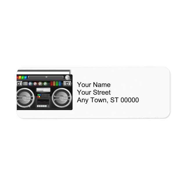 retro boombox ghetto blaster graphic return address label (Front)