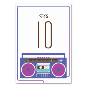 Retro Boombox Indie Mixtape Wedding Purple / Blue Table Number