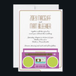 Retro Boombox Indie Mixtape Wedding (Purple/Lime) Invitation<br><div class="desc">A funky 80s boombox,  romantic intertwined headphones and colourful retro cassette tapes are the stars of this fun and unique wedding invitation suite.</div>