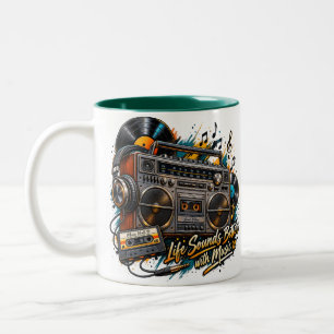 Retro Boombox "Life Sounds Better With Music" Mug