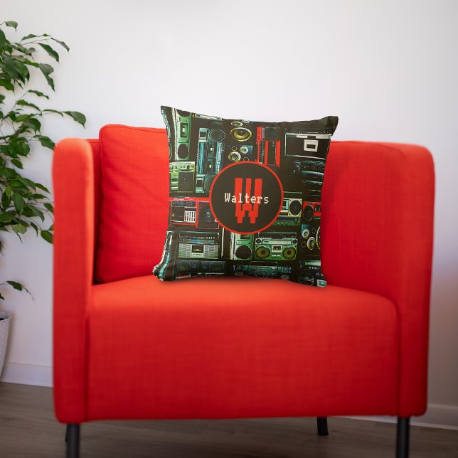 Retro Boomboxes Throw Pillow (Creator Uploaded)