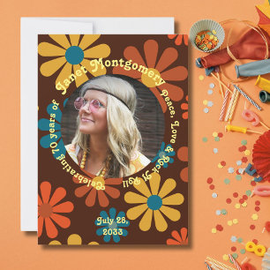 Retro Boomer Flower Power Photo Birthday  Invitation