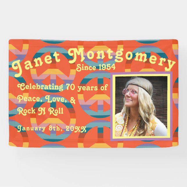 Retro Boomer Rainbow Peace Sign Photo Birthday  (Horizontal)