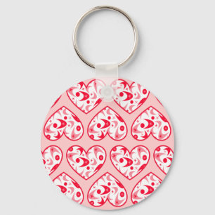 Retro Boomerang Valentine Hearts Key Ring