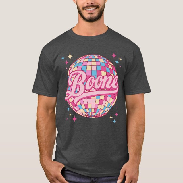 Retro Boone First Name Personalised Disco 80s Birt T-Shirt (Front)