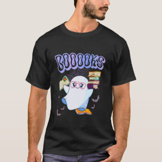 Retro Booooks Ghost Halloween Teacher Book Library T-Shirt