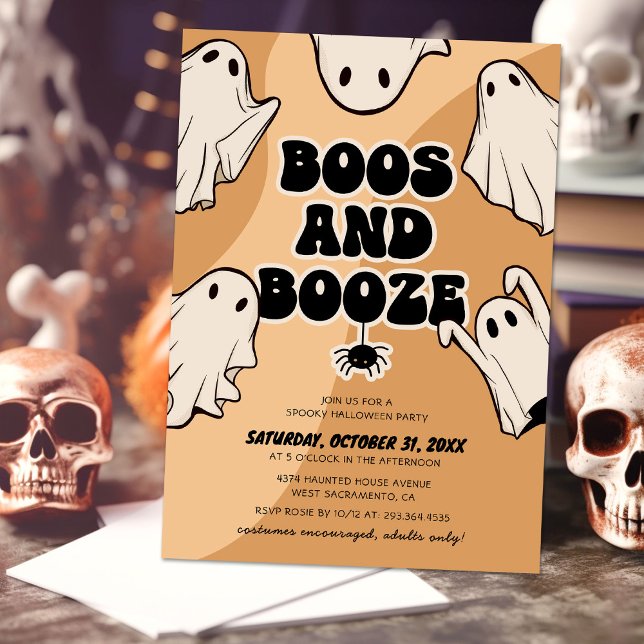 Retro Boos and Booze Halloween Party Invitation (Creator Uploaded)