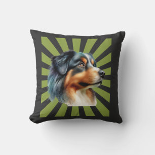 Retro Border Collie Sunburst Graphic design Cushion