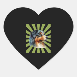Retro Border Collie Sunburst Graphic design Heart Sticker