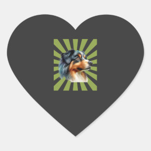Retro Border Collie Sunburst Graphic design Heart Sticker
