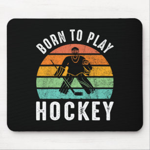 Retro Born To Play Hockey Winter Sport Ice Hockey Mouse Pad