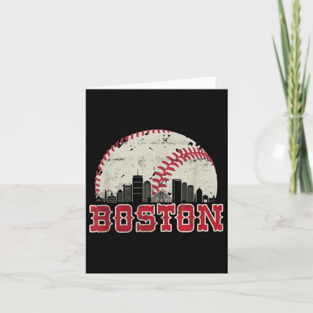 Retro Boston Skyline Baseball Vintage  Card (Front)