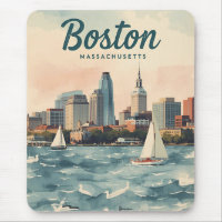 Retro Boston Skyline & Sailboats | Massachusetts