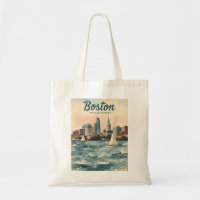Retro Boston Skyline & Sailboats | Massachusetts