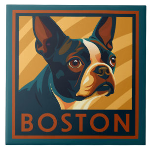 Retro Boston Terrier Portrait Ceramic Tile