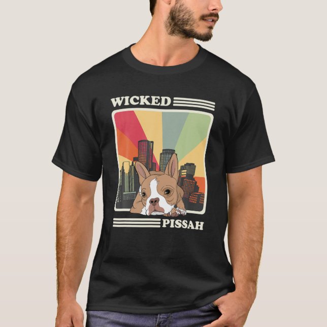 Retro Boston Terrier Wicked Pissah Boston Mass Bos T-Shirt (Front)