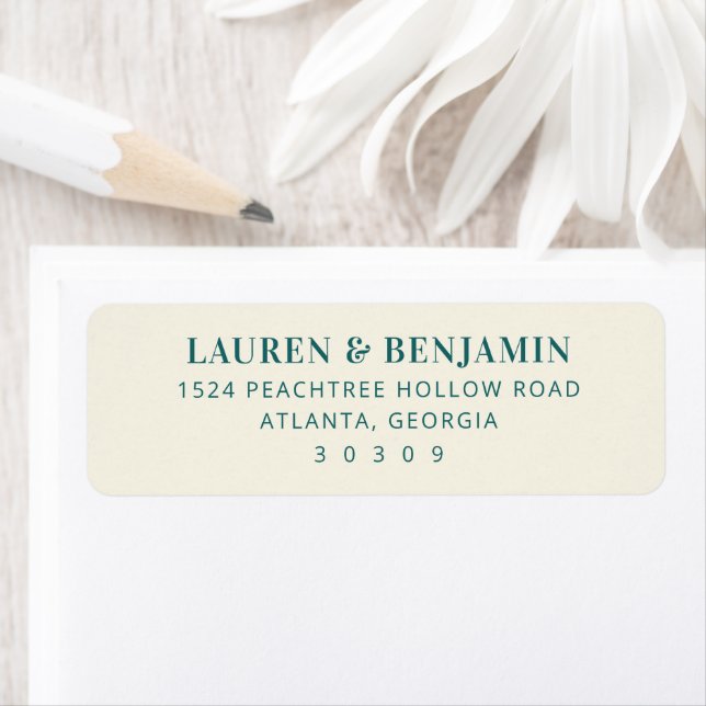Retro Botanica and Teal Wedding Return Address Label (Insitu)