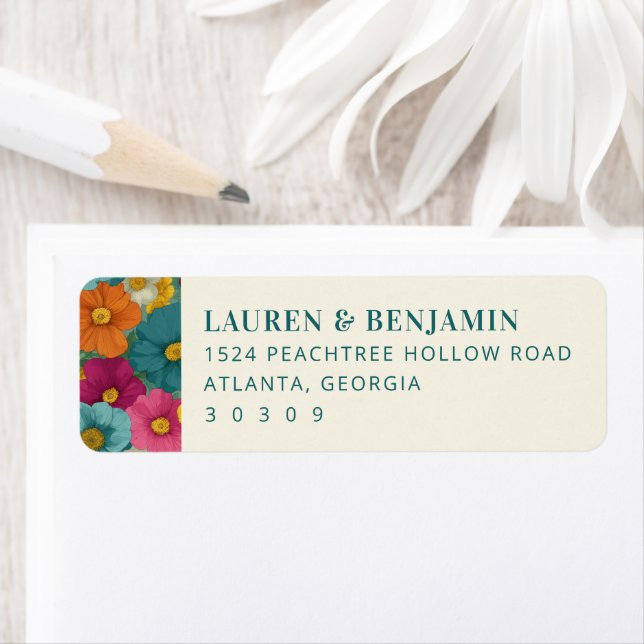Retro Botanica and Teal Wedding Return Address Label (Insitu)