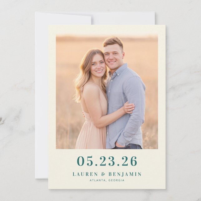 Retro Botanica and Teal Wedding Save The Date (Front)