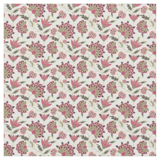 Retro Botanical Damask Boho Pattern  Fabric (Close Up)