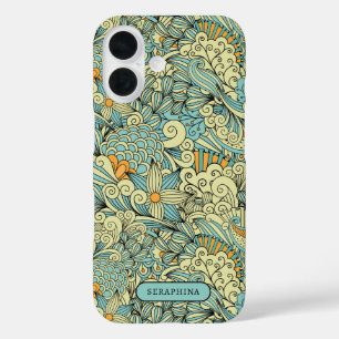 Retro Botanical Line Drawing Personalised iPhone 16 Case