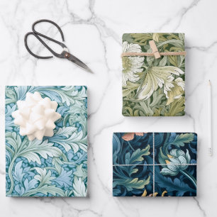 Retro botanical pattern blue wrapping paper sheet
