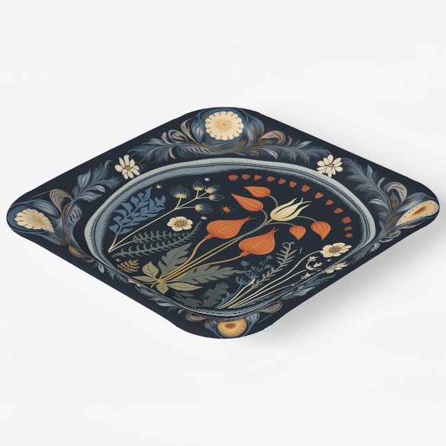 Retro Botanical Samhain / Halloween Party Plates (Angled)