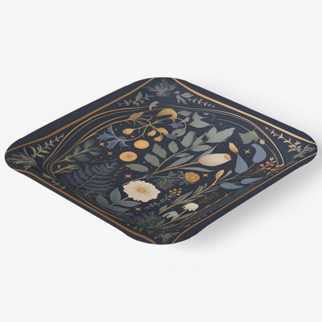 Retro Botanical Samhain / Halloween Party Plates (Angled)