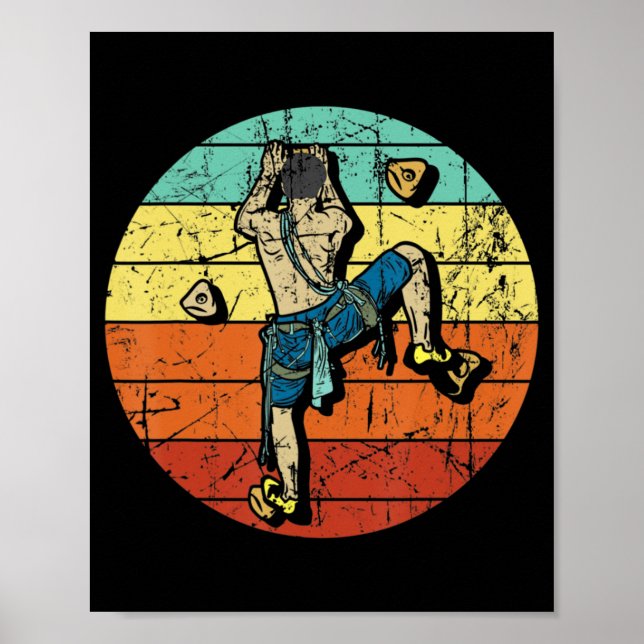 Retro Bouldering Wall Climber Rock Climbing Mounta Poster (Front)