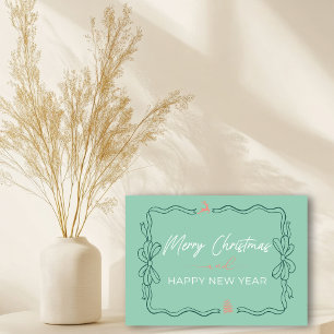 Retro Bow & Trees Doodles Holiday Folded Card