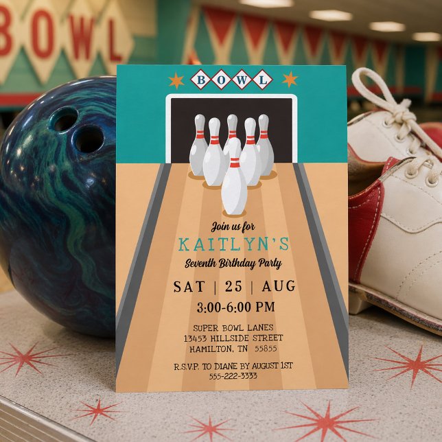 Retro Bowling Birthday Party Invitation (Retro Bowling Birthday Party Invitation)