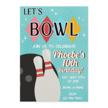 Retro Bowling Bowl Birthday Party Invitation