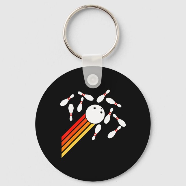 retro Bowling Fun Bowling Party  Key Ring (Front)