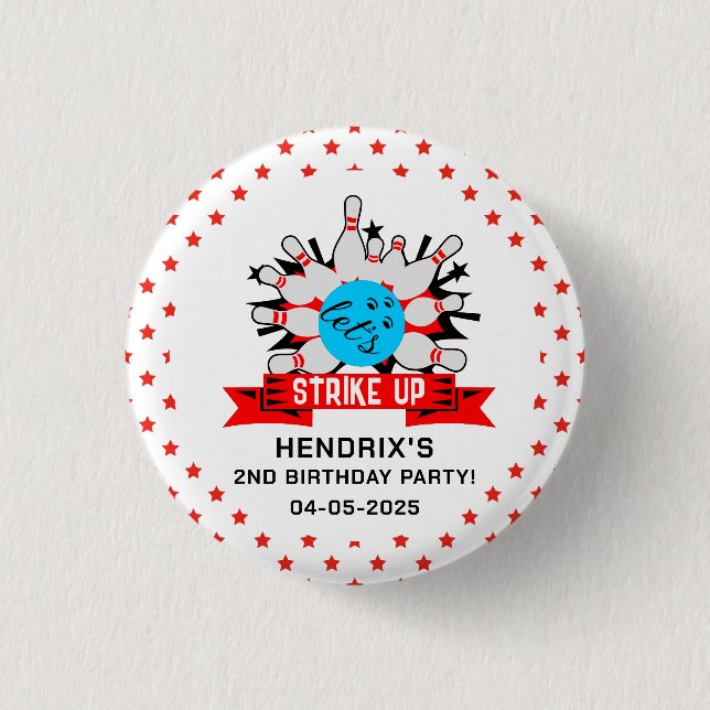 Retro Bowling Kids 1st Birthday Party 3 Cm Round Badge (Front)