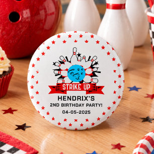 Retro Bowling Kids 1st Birthday Party 3 Cm Round Badge