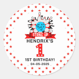 Retro Bowling Kids 1st Birthday Party Classic Round Sticker