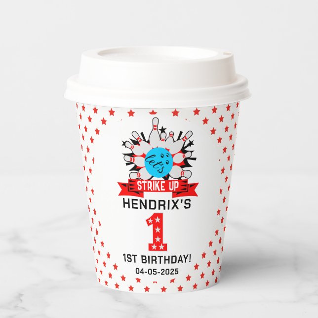 Retro Bowling Kids 1st Birthday Party Paper Cups (Front)