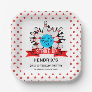 Retro Bowling Kids 1st Birthday Party Paper Plate