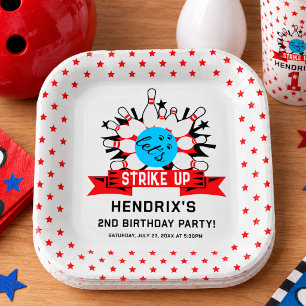Retro Bowling Kids 1st Birthday Party Paper Plate