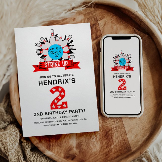 Retro Bowling Kids 2ND Birthday Party Invitation (Retro Bowling Kids 2ND Birthday Party Invitation)