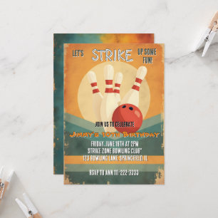 Retro Bowling Kids Birthday Party Invitation