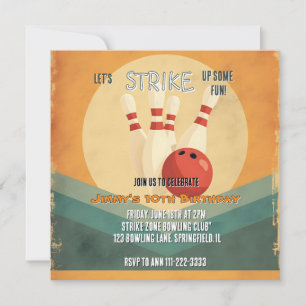 Retro Bowling Kids Birthday Party Invitation